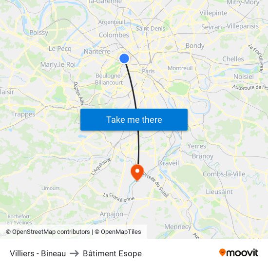 Villiers - Bineau to Bâtiment Esope map