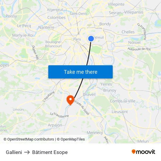 Gallieni to Bâtiment Esope map