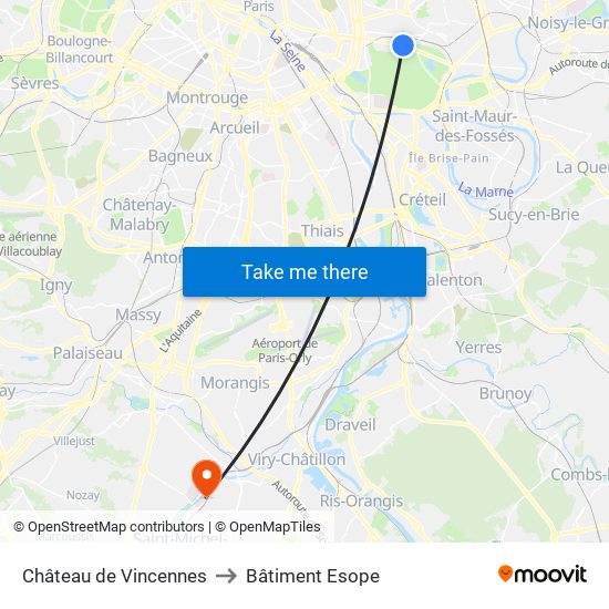 Château de Vincennes to Bâtiment Esope map