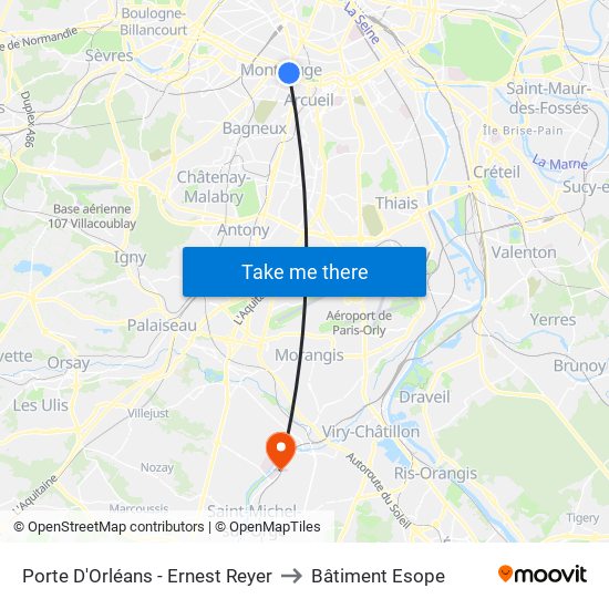 Porte D'Orléans - Ernest Reyer to Bâtiment Esope map