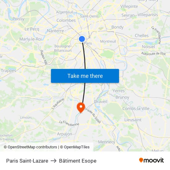 Paris Saint-Lazare to Bâtiment Esope map