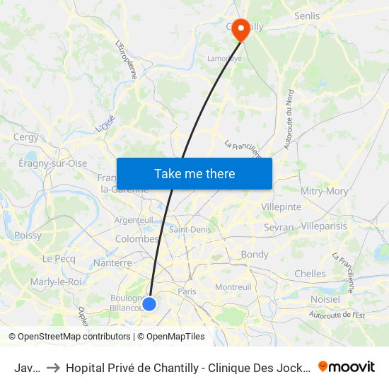 Javel to Hopital Privé de Chantilly - Clinique Des Jockeys map