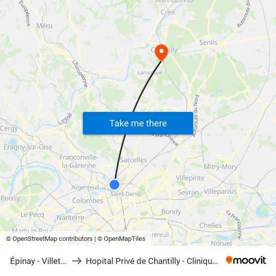 Épinay - Villetaneuse to Hopital Privé de Chantilly - Clinique Des Jockeys map