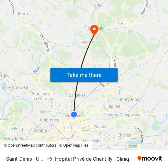 Saint-Denis - Université to Hopital Privé de Chantilly - Clinique Des Jockeys map