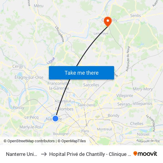 Nanterre Université to Hopital Privé de Chantilly - Clinique Des Jockeys map