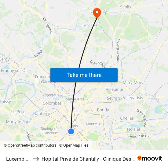 Luxembourg to Hopital Privé de Chantilly - Clinique Des Jockeys map