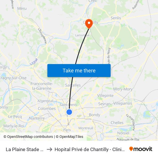 La Plaine Stade de France to Hopital Privé de Chantilly - Clinique Des Jockeys map