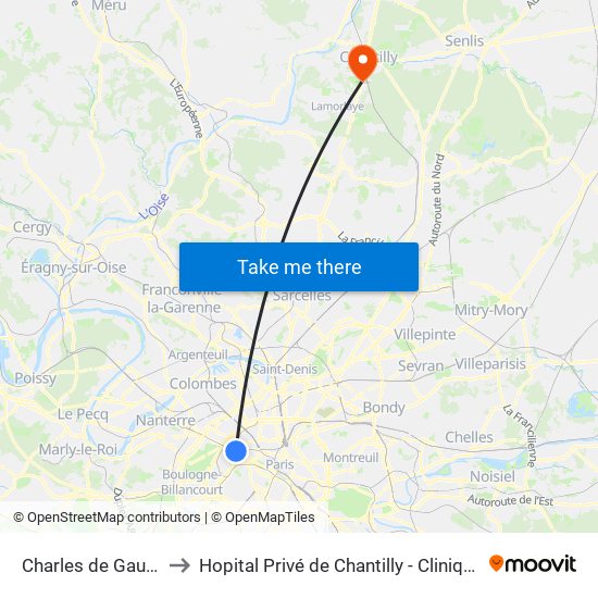 Charles de Gaulle Etoile to Hopital Privé de Chantilly - Clinique Des Jockeys map