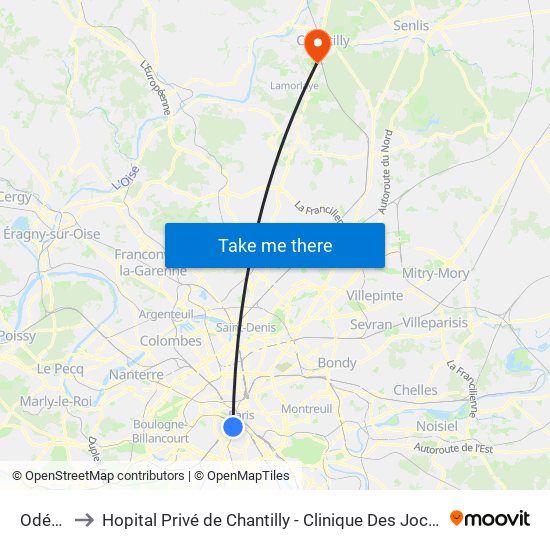 Odéon to Hopital Privé de Chantilly - Clinique Des Jockeys map