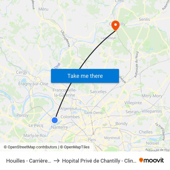 Houilles - Carrières-Sur-Seine to Hopital Privé de Chantilly - Clinique Des Jockeys map