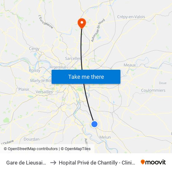 Gare de Lieusaint Moissy to Hopital Privé de Chantilly - Clinique Des Jockeys map