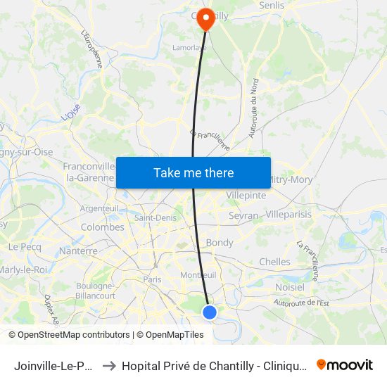 Joinville-Le-Pont RER to Hopital Privé de Chantilly - Clinique Des Jockeys map