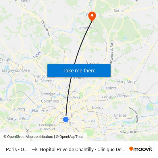 Paris - Opéra to Hopital Privé de Chantilly - Clinique Des Jockeys map