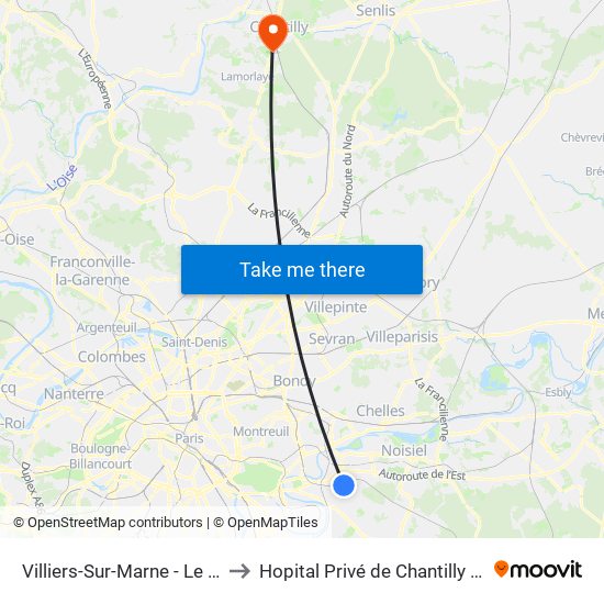 Villiers-Sur-Marne - Le Plessis-Trévise RER to Hopital Privé de Chantilly - Clinique Des Jockeys map