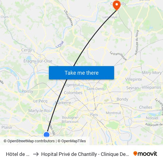 Hôtel de Ville to Hopital Privé de Chantilly - Clinique Des Jockeys map