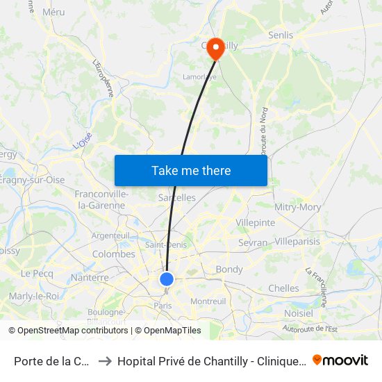 Porte de la Chapelle to Hopital Privé de Chantilly - Clinique Des Jockeys map