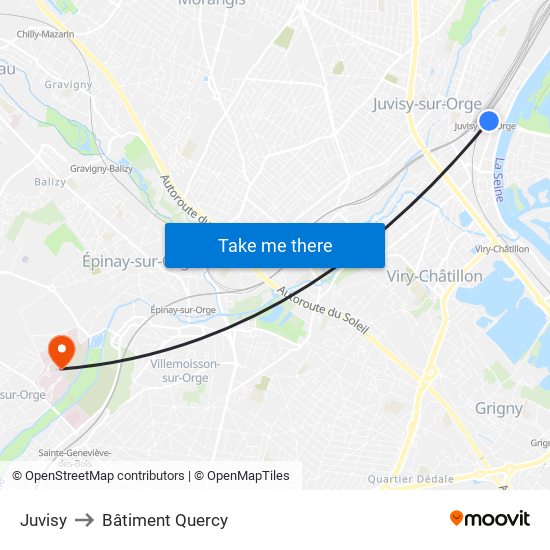 Juvisy to Bâtiment Quercy map