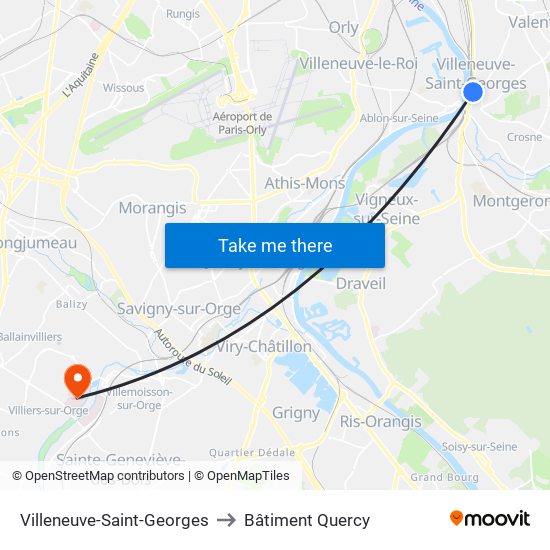 Villeneuve-Saint-Georges to Bâtiment Quercy map