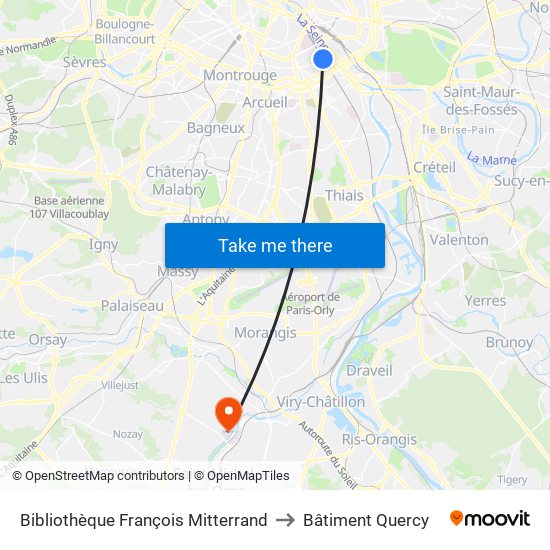 Bibliothèque François Mitterrand to Bâtiment Quercy map