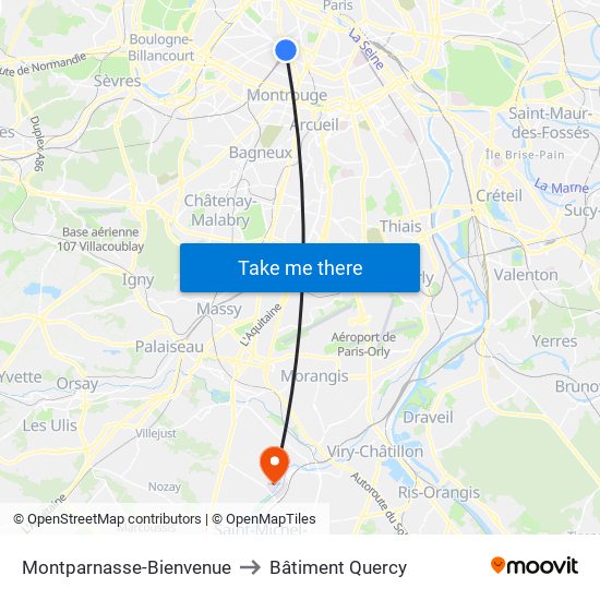 Montparnasse-Bienvenue to Bâtiment Quercy map