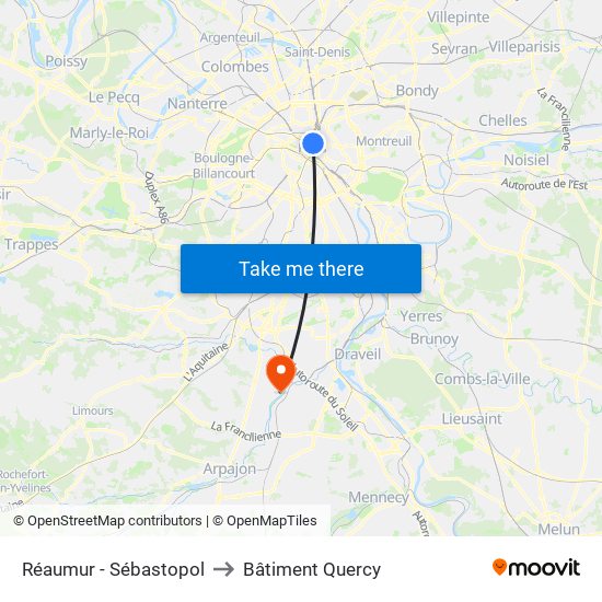 Réaumur - Sébastopol to Bâtiment Quercy map