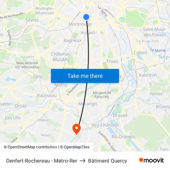Denfert-Rochereau - Métro-Rer to Bâtiment Quercy map
