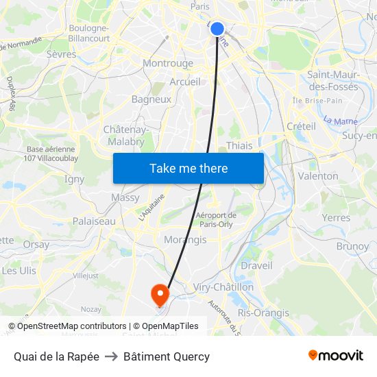 Quai de la Rapée to Bâtiment Quercy map