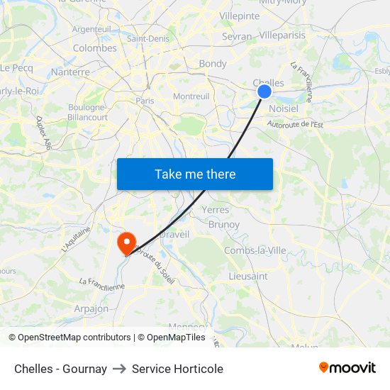 Chelles - Gournay to Service Horticole map