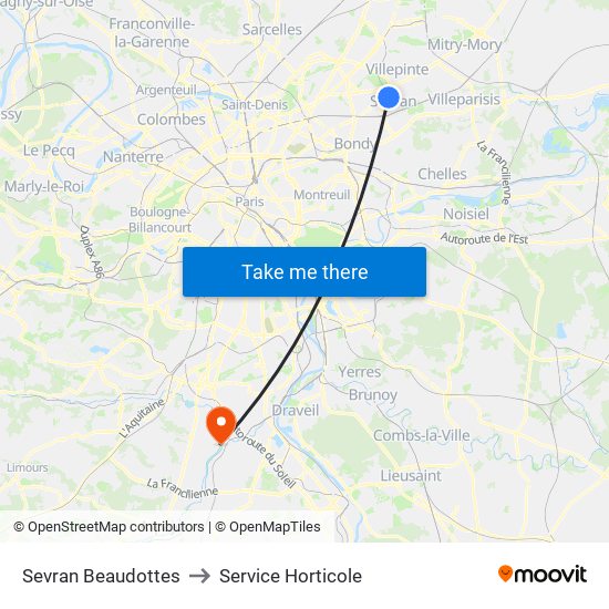 Sevran Beaudottes to Service Horticole map