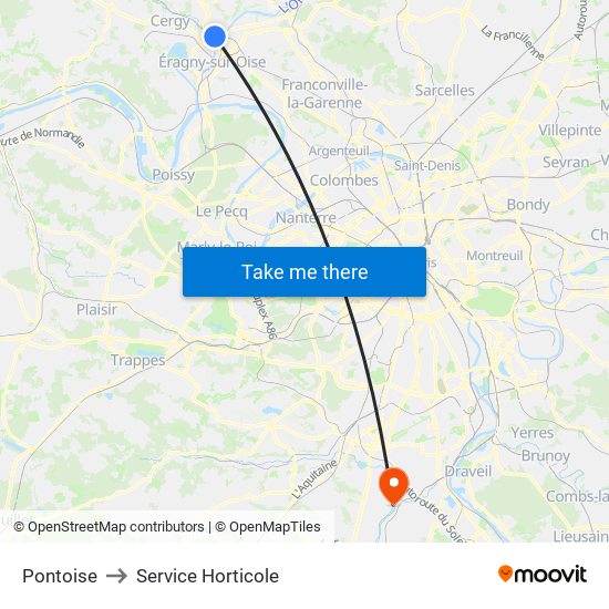 Pontoise to Service Horticole map