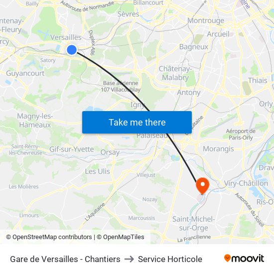 Gare de Versailles - Chantiers to Service Horticole map