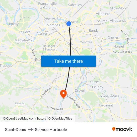 Saint-Denis to Service Horticole map