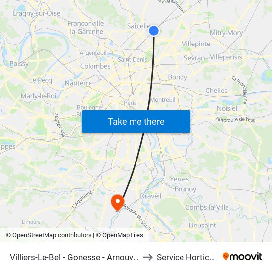 Villiers-Le-Bel - Gonesse - Arnouville to Service Horticole map