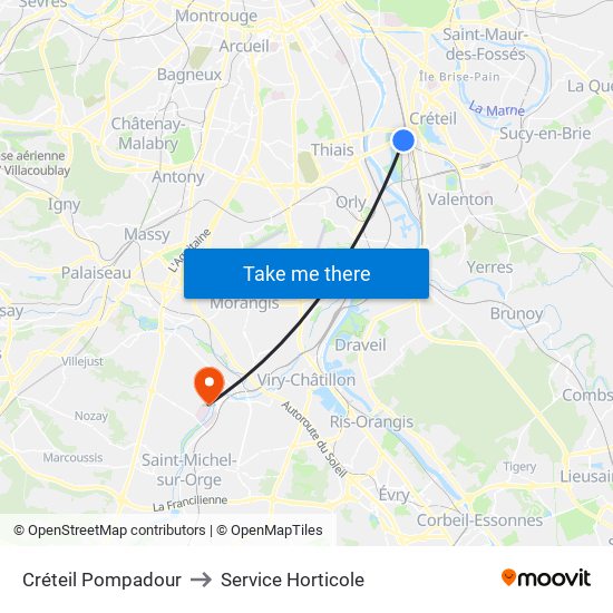 Créteil Pompadour to Service Horticole map