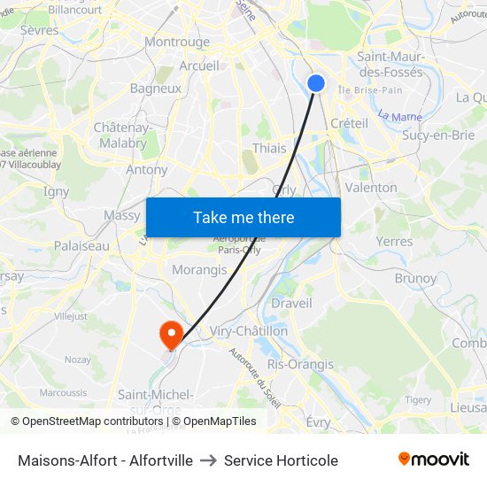 Maisons-Alfort - Alfortville to Service Horticole map