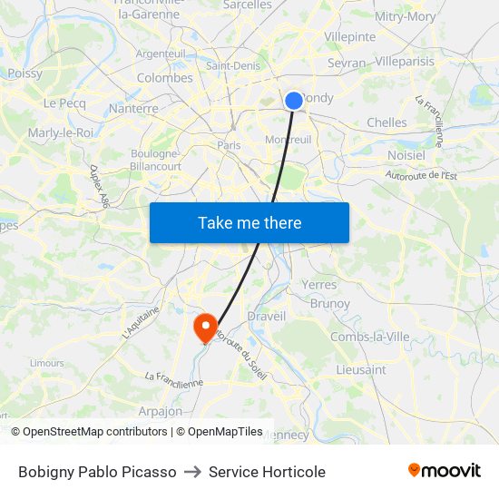 Bobigny Pablo Picasso to Service Horticole map