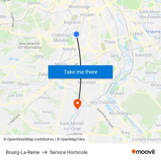 Bourg-La-Reine to Service Horticole map
