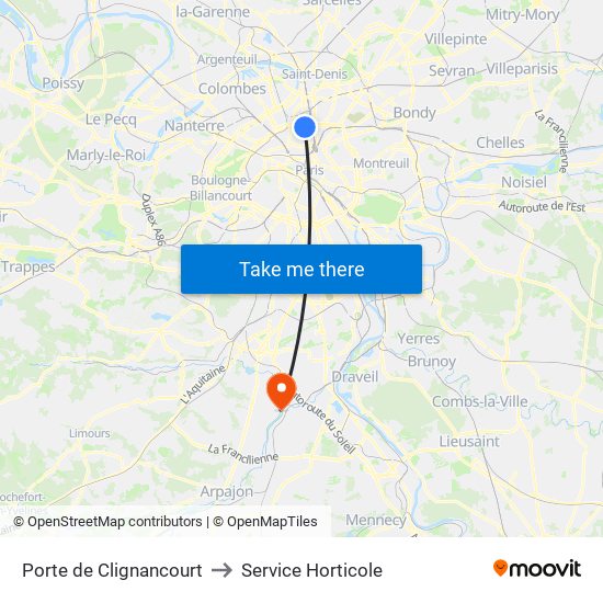 Porte de Clignancourt to Service Horticole map