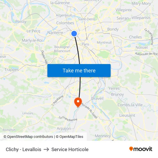 Clichy - Levallois to Service Horticole map