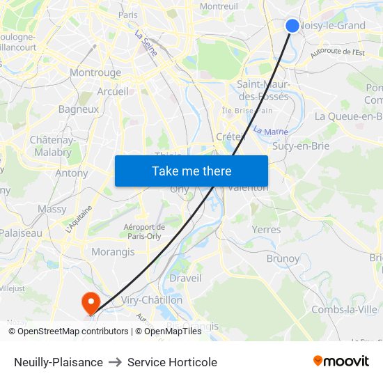 Neuilly-Plaisance to Service Horticole map