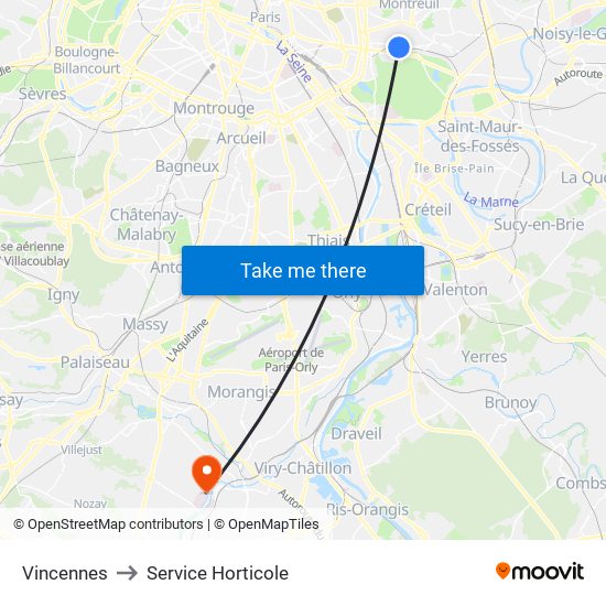 Vincennes to Service Horticole map