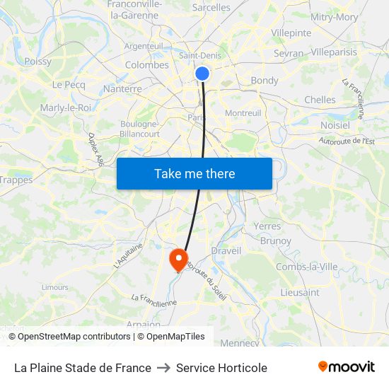 La Plaine Stade de France to Service Horticole map