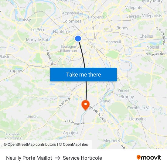Neuilly Porte Maillot to Service Horticole map
