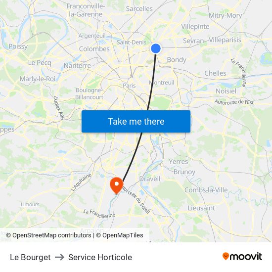 Le Bourget to Service Horticole map