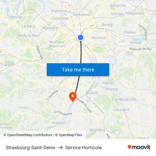 Strasbourg-Saint-Denis to Service Horticole map