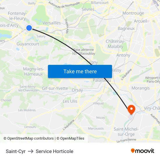 Saint-Cyr to Service Horticole map