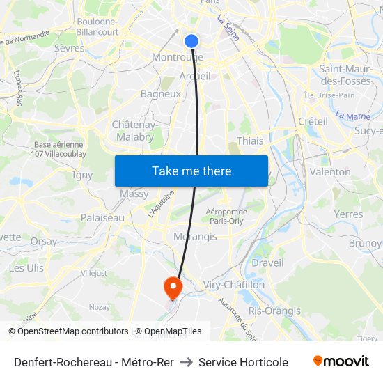 Denfert-Rochereau - Métro-Rer to Service Horticole map