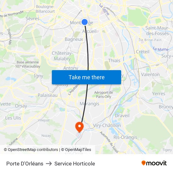 Porte D'Orléans to Service Horticole map
