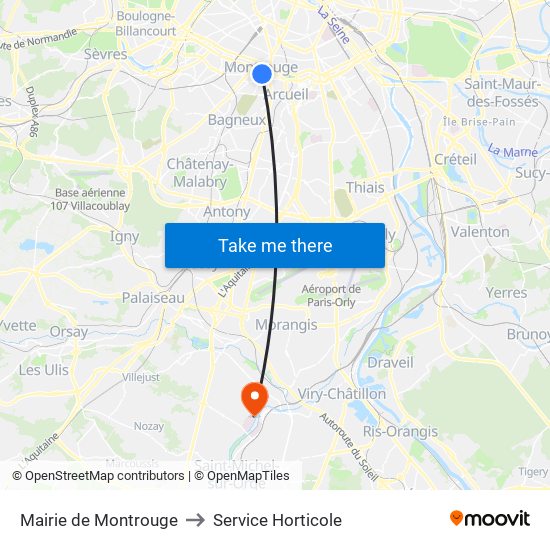 Mairie de Montrouge to Service Horticole map