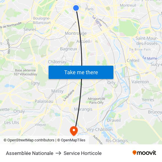 Assemblée Nationale to Service Horticole map